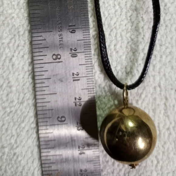 Goldtone Ball pendant on black cord necklace - Picture 3 of 4